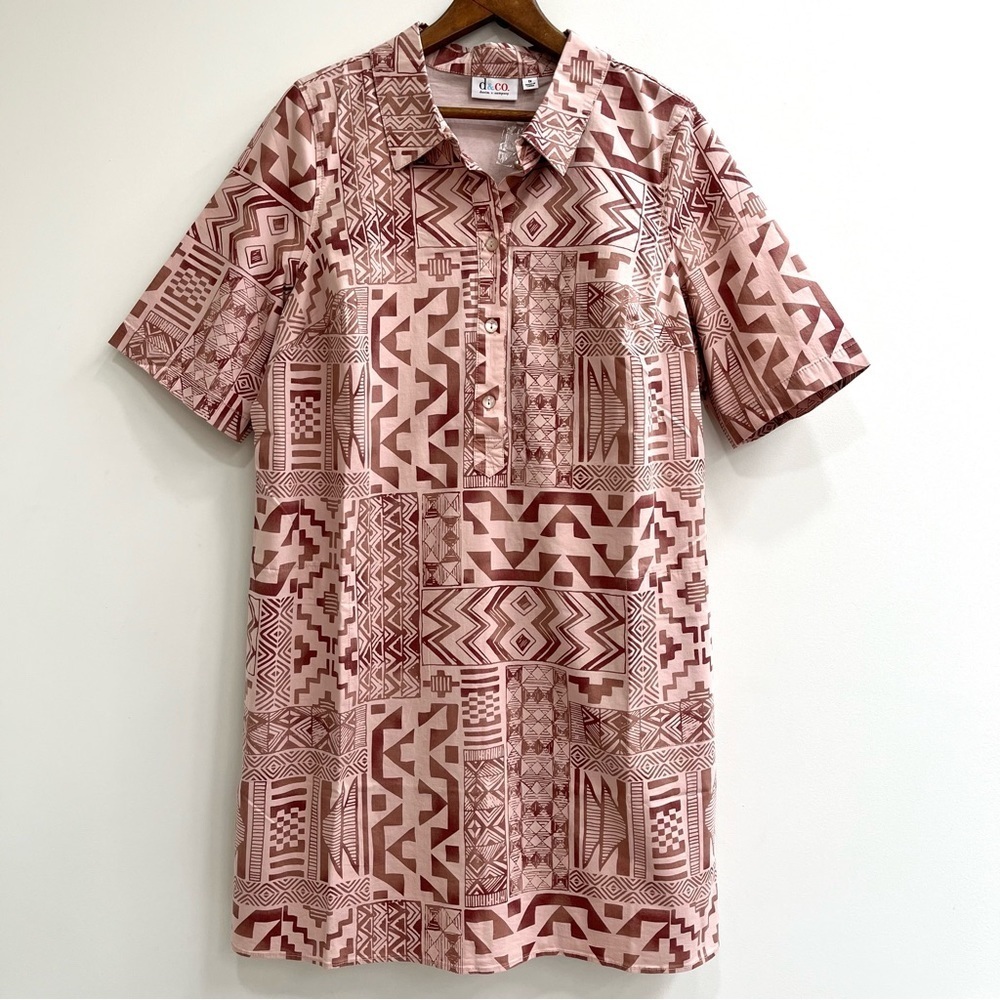 Denim&Co button front shirt dress Aztec print cotton spandex pockets size 1X